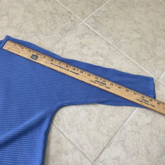 Chico’s Ribbed Boxy Knit Blouse Top women’s Size Large blue pull over 3/4 sleeve - Picture 11 of 13